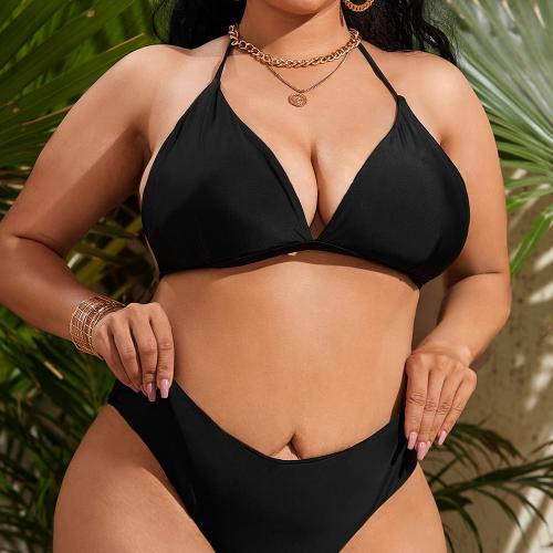 Polyamide & Spandex & Polyester Plus Size Bikini backless & two piece black Set