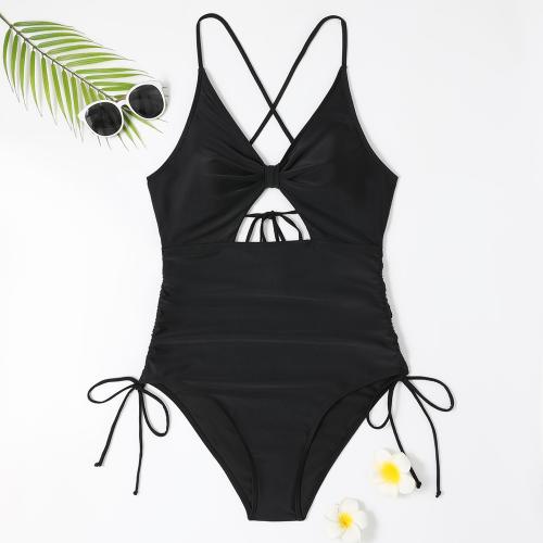 Polyester Plus Size One-piece Swimsuit slimming & hollow black PC