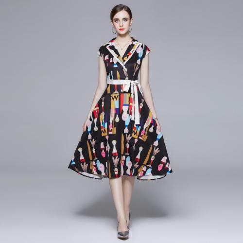 Polyester Slim One-piece Dress mid-long style printed PC