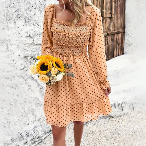 Polyester Waist-controlled & Soft One-piece Dress & breathable printed dot PC