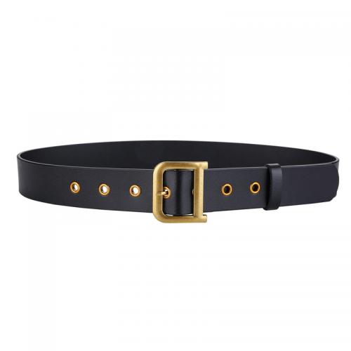 PU Leather Easy Matching Fashion Belt flexible length Zinc Alloy gold color plated black PC