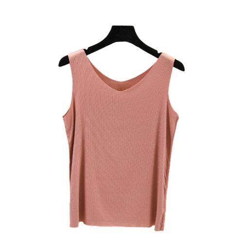 Cotton V Neck Tank Top with Sequins Casual Sleeveless  latest T-Shirt with solid color Summer