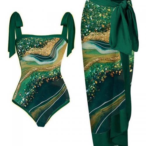 Chiffon & Polyester One-piece Swimsuit & sun protection & two piece printed Set