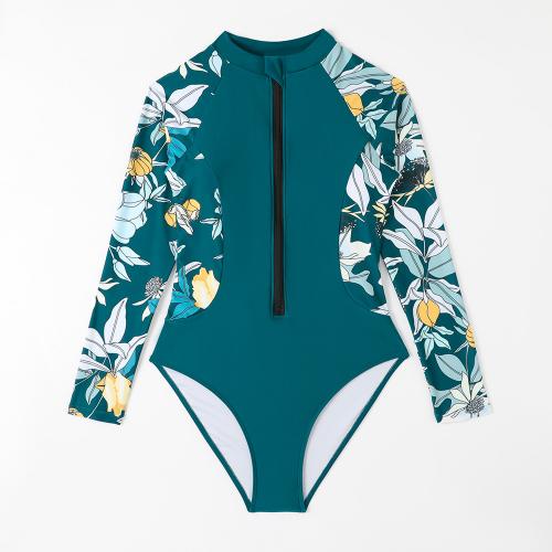 Spandex & Polyester One-piece Swimsuit & padded printed floral PC