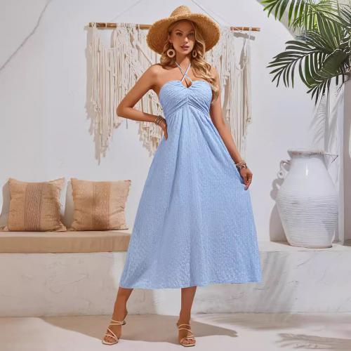 Polyester One-piece Dress backless & off shoulder Solid PC