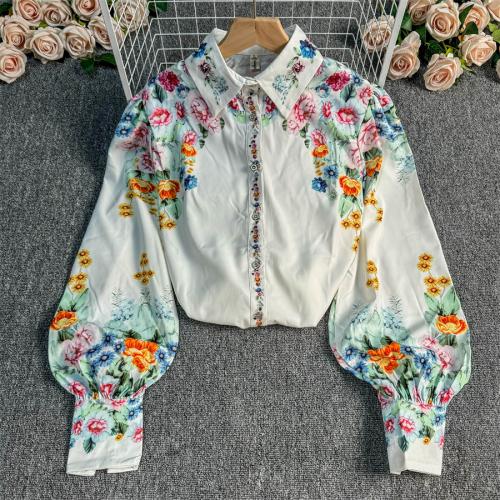 Polyester Women Long Sleeve Shirt slimming printed floral mixed colors PC