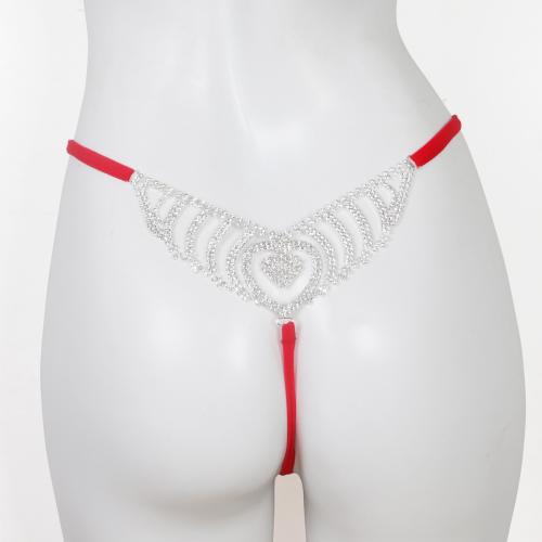 Polyester Sexy T-back hollow & with rhinestone red PC