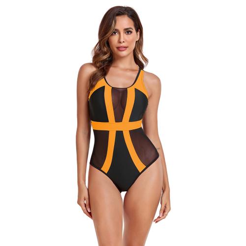 Polyamide & Polyester One-piece Swimsuit see through look & slimming patchwork PC