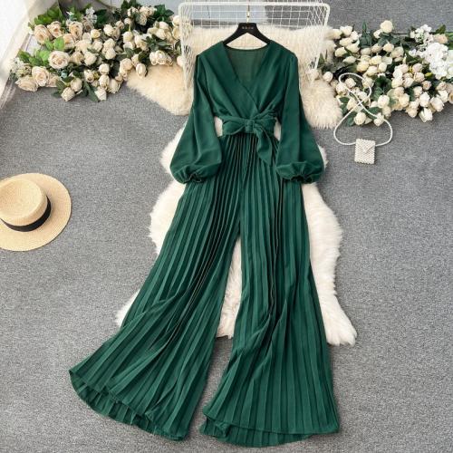 Polyester Long Jumpsuit slimming & deep V Solid : PC