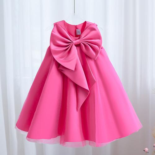 Polyester Soft Girl One-piece Dress Cute & with bowknot Solid PC