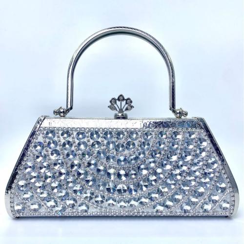 PVC & Polyester hard-surface & Easy Matching Clutch Bag with rhinestone silver PC
