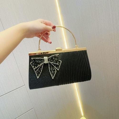 Polyester Easy Matching Clutch Bag with rhinestone bowknot pattern black PC