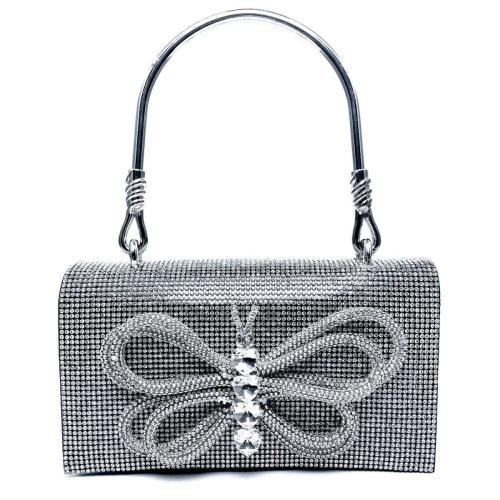 Polyester Easy Matching Clutch Bag with rhinestone butterfly pattern black PC