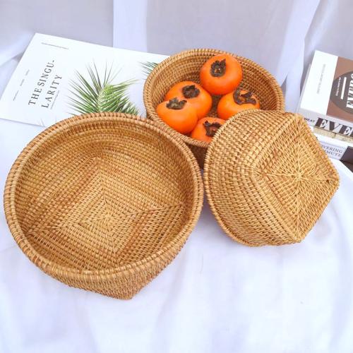 Rattan Fruit Baskets three piece Solid khaki Set