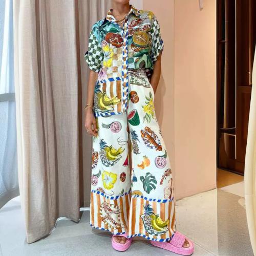 Polyester Women Casual Set & two piece & loose & breathable printed multi-colored Set