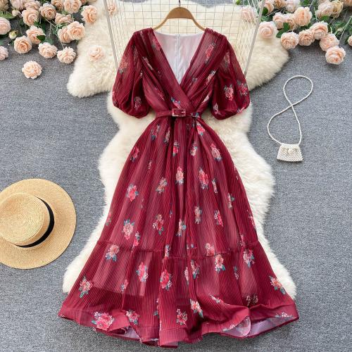 Polyester Waist-controlled One-piece Dress slimming printed shivering : PC