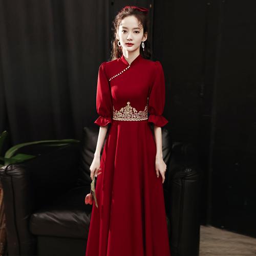 Polyester Waist-controlled & Soft Short Evening Dress & mid-calf Solid red PC