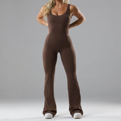 Polyester Long Jumpsuit slimming & backless patchwork Solid PC