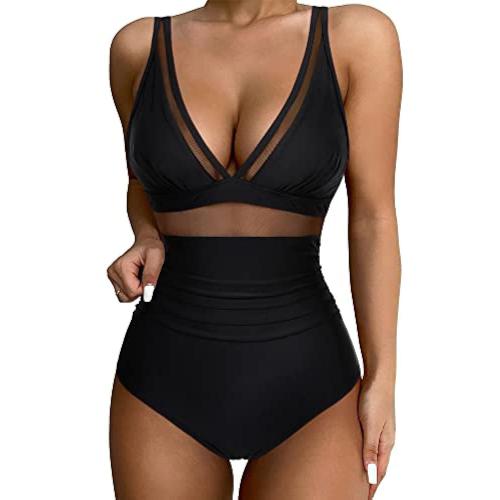 Polyester One-piece Swimsuit deep V & skinny style PC