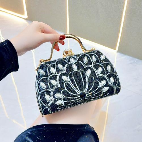PU Leather & Polyester Easy Matching Clutch Bag with rhinestone black PC