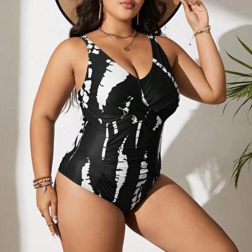 Spandex & Polyester Plus Size One-piece Swimsuit & padded printed white and black PC