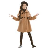 Woollen Cloth Girl Overcoat with bowknot & mid-long style plain dyed PC