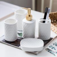 Céramique Ensemble de lavage Étui à savon & Bouteille liquide & Tasse de dent & Porte-brosse à dents Solide Blanc Ensemble