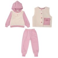 Cotton Girl Clothes Set & three piece & loose Sweatshirt & vest & Pants plain dyed Solid Set
