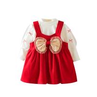 Cotton Slim Girl Clothes Set & two piece patchwork Solid red Set