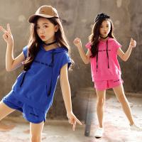 Cotton With Siamese Cap Girl Clothes Set & two piece Pants & top printed letter Set