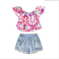Polyester Ripped Girl Clothes Set & two piece Pants & top printed Set