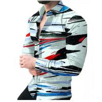 Polyester Slim Men Long Sleeve Casual Shirts printed striped PC