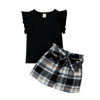 Cotton Slim Girl Clothes Set & two piece Pants & top patchwork black Set