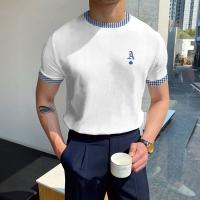 Polyester Slim Men Short Sleeve T-Shirt jacquard white PC