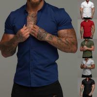 Chemical Fiber Slim Men Short Sleeve Casual Shirt plain dyed Solid PC