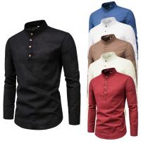 Cotton Linen Slim & Plus Size Men Long Sleeve Casual Shirts plain dyed Solid PC