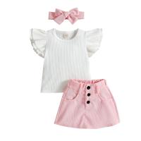 Cotton Girl Two-Piece Dress Set & three piece Corduroy Hair Band & skirt & top plain dyed Solid Set
