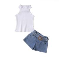 Cotton Slim Girl Clothes Set & two piece Pants & top patchwork blue Set