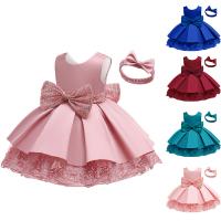 Polyester Princess Girl Two-Piece Dress Set with bowknot headband & skirt Solid Set