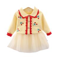 Cotton Slim Girl Clothes Set & two piece skirt & coat knitted Set