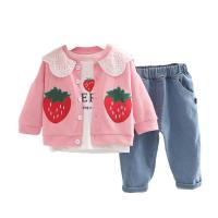 Cotton Slim Girl Clothes Set & three piece Pants & top & coat fruit pattern Set