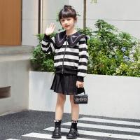 Polyester Girl Two-Piece Dress Set & two piece skirt & top striped black Set