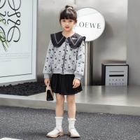 Polyester Pleated Girl Two-Piece Dress Set skirt & top animal prints gray Set