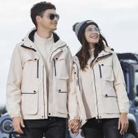Polyester With Siamese Cap & Plus Size Couple Coat detachable Solid PC