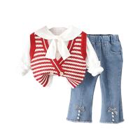 Cotton Slim Girl Clothes Set & three piece vest & Pants & top Solid Set