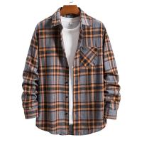 Cotton Men Long Sleeve Casual Shirts & loose & with pocket plaid PC