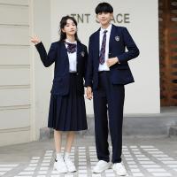 Polyester Plus Size Couple School Uniform Set patchwork Navy Blue Set