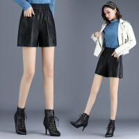 PU Leather Plus Size & High Waist Shorts & loose Solid black PC