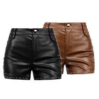 PU Leather Slim & High Waist Shorts Solid PC