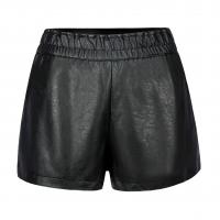 PU Leather Middle Waist Shorts & loose Solid black PC